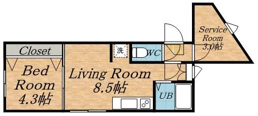 ポデュームコトニ(1SDK/4階)の間取り写真