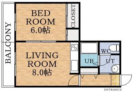 ウエスト24(1DK/3階)の間取り写真