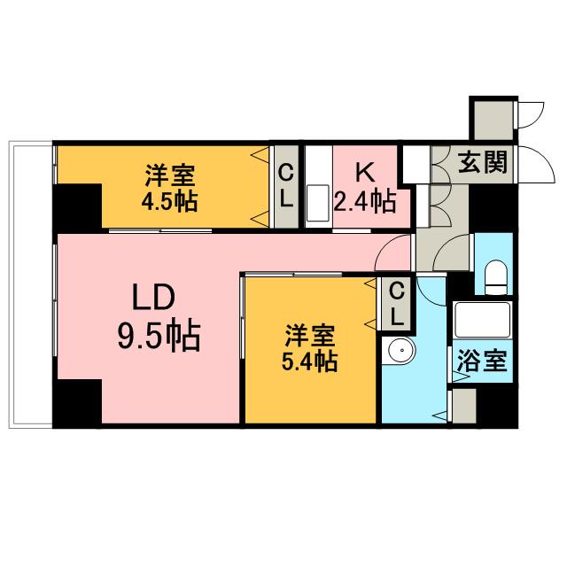 レジディア南1条(2LDK/7階)の間取り写真