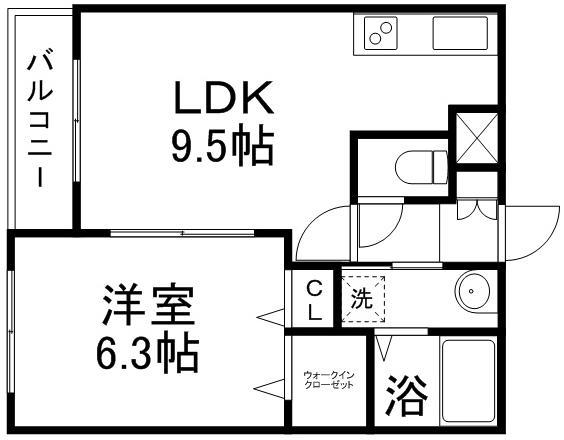 スカイハウス(1LDK/3階)の間取り写真