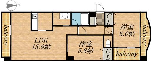 フレックス円山(2LDK/6階)の間取り写真