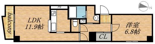 ラ・ポルタ北1条(1LDK/6階)の間取り写真