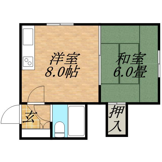 ハイツ本町A(1DK/2階)の間取り写真