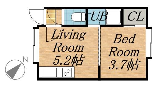 クルーズハウス環状通東Ⅱ(1DK/2階)の間取り写真