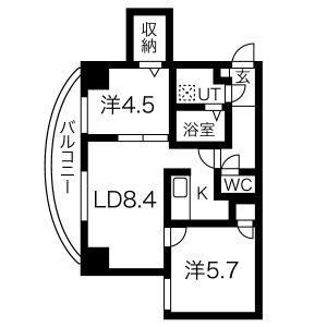サイレンス宮の森アネックス(2LDK/2階)の間取り写真