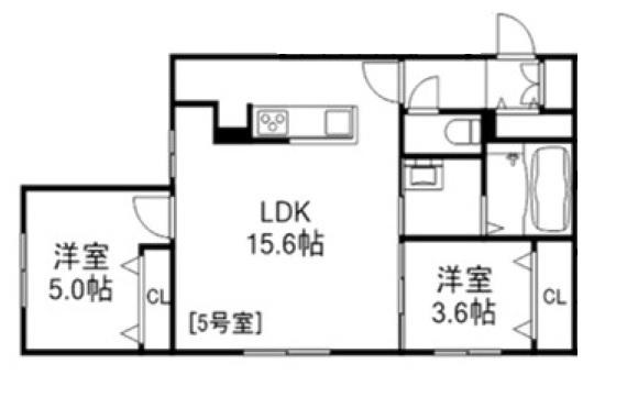 NOVEL東区役所前(2LDK/3階)の間取り写真