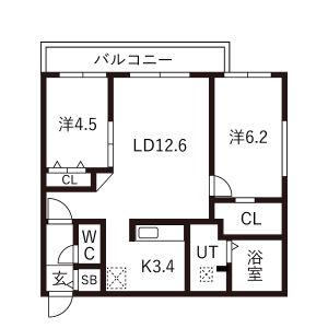 北23東10MS(2LDK/3階)の間取り写真