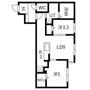 ラグランジュ円山(2LDK/1階)の間取り写真