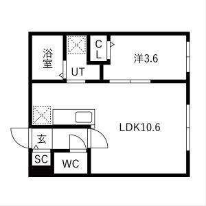 HARNESS麻生 (1LDK/3階)の間取り写真