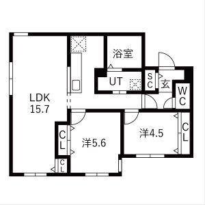 HARNESS麻生 (2LDK/4階)の間取り写真