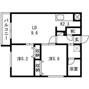 ドゥーロジュマンⅢ(2LDK/2階)の間取り写真