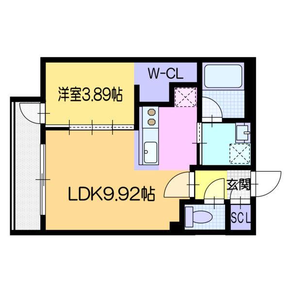ラ・シュエット北大前(1LDK/2階)の間取り写真