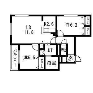 ANGELIC VILLAGE北35条エンジェリック ヴィレッ(2LDK/1階)の間取り写真