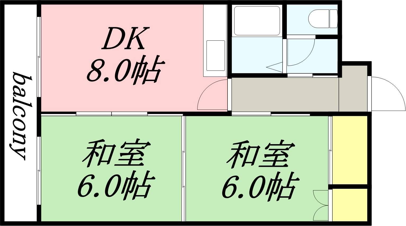 富岡レジデンス(2DK/1階)の間取り写真