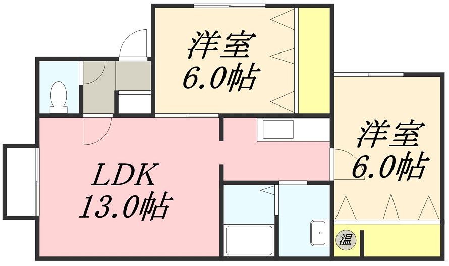 アペルト・ウノ(2LDK/2階)の間取り写真
