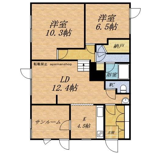 函館本線 小樽駅 バス乗車時間：16分 梅ヶ枝町バス停で下車 徒歩5分 1階建 築47年(2LDK)の間取り写真