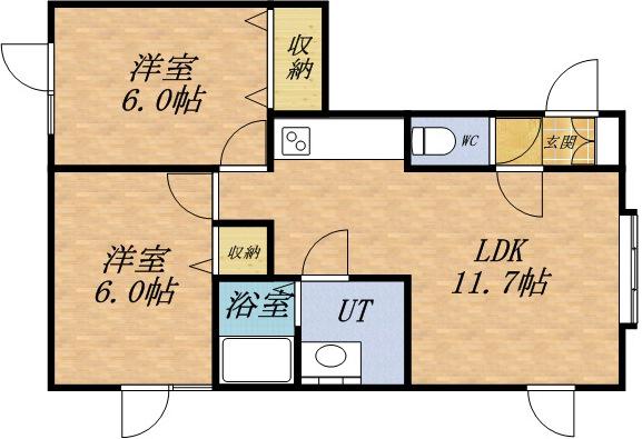 パーソナルコート小樽(2LDK/2階)の間取り写真