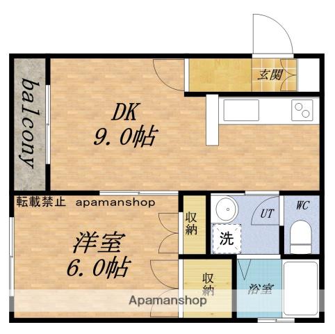 フロックス入船(1DK/3階)の間取り写真