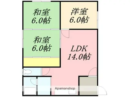 富岡ハウス(3LDK/1階)の間取り写真