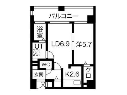 オタルベイサイドシティ8棟(1DK/9階)の間取り写真