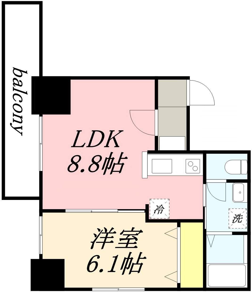 ベイコート小樽オーシャンヒルズ(1LDK/13階)の間取り写真