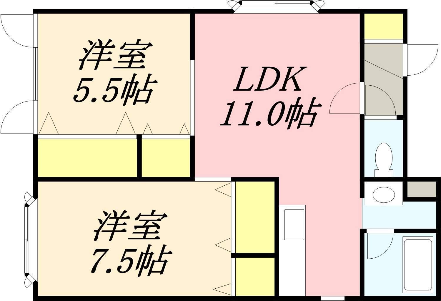 長橋コーポF棟(2LDK/1階)の間取り写真
