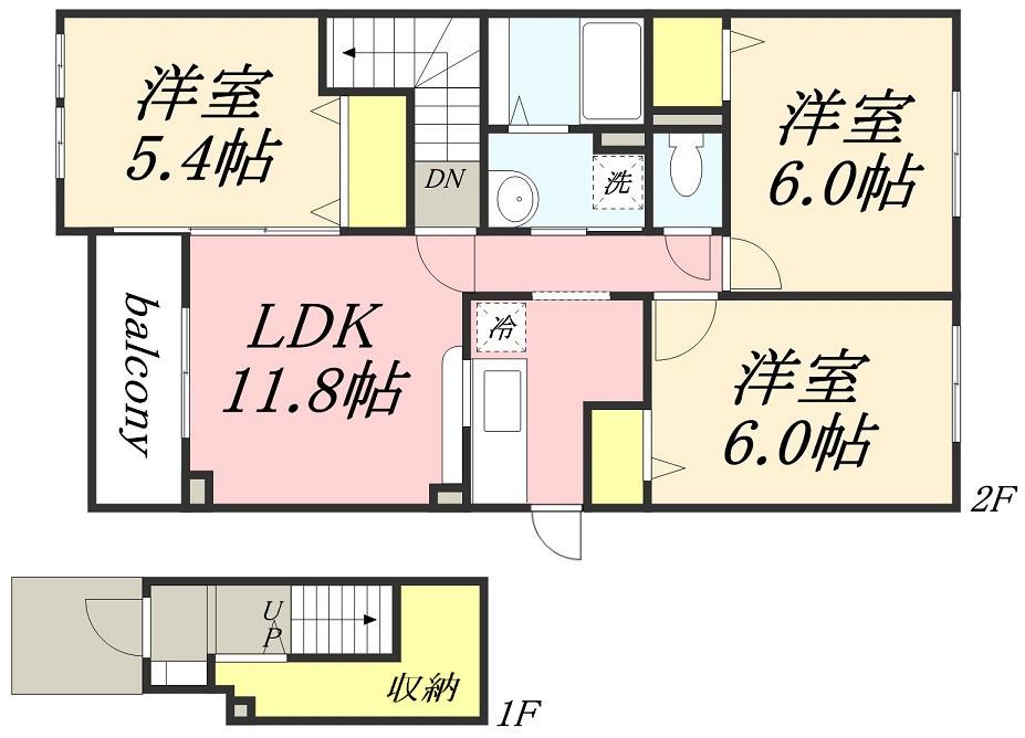 ユニゾンK(3LDK/2階)の間取り写真