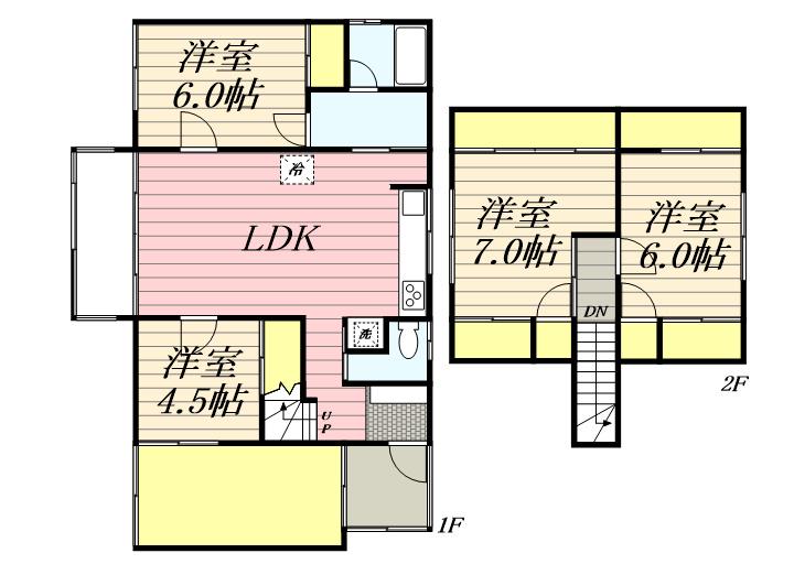 函館本線 小樽駅 バス乗車時間：15分 長橋４丁目バス停で下車 徒歩2分 2階建 築31年(4LDK)の間取り写真