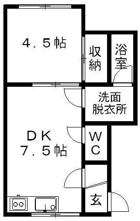 サンジェーヌイナホ(1DK/2階)の間取り写真