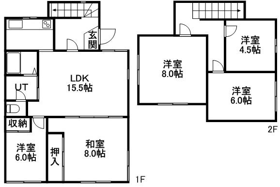 函館本線 小樽駅 バス乗車時間：8分 長橋中学校前バス停で下車 徒歩6分 2階建 築54年(5LDK)の間取り写真
