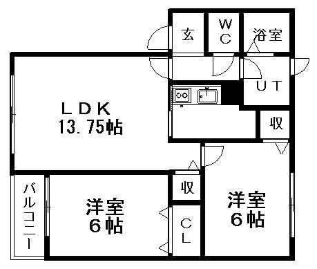 エスタシオンC(2LDK/2階)の間取り写真