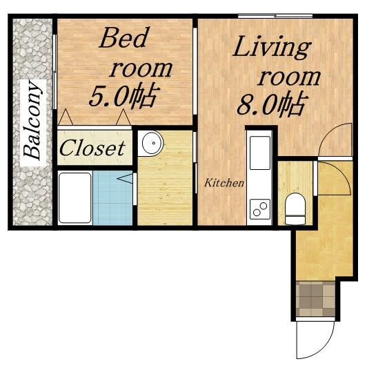 シャトーシュノンソー(1DK/2階)の間取り写真