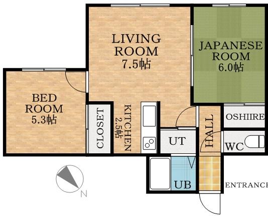 グランカサ(2DK/2階)の間取り写真