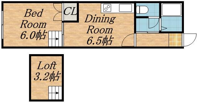 カスティーロ月寒東(1DK/2階)の間取り写真