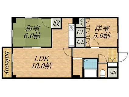 ダイアナ南山鼻ヒルズⅠ(2LDK/4階)の間取り写真