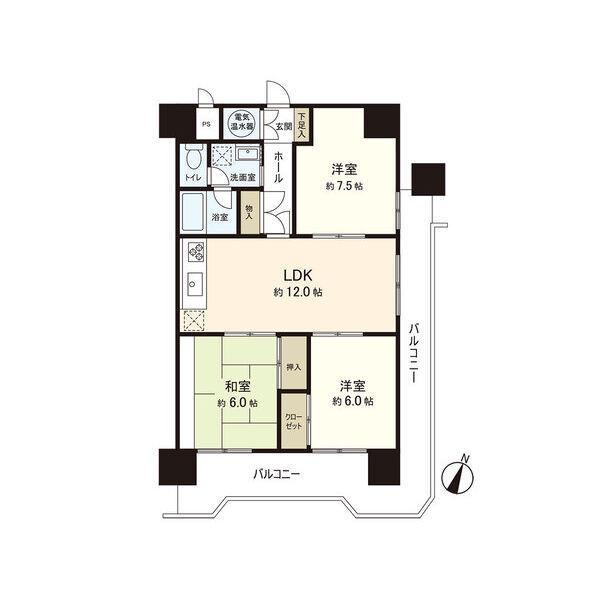 朝日プラザ偕楽園(3LDK/7階)の間取り写真