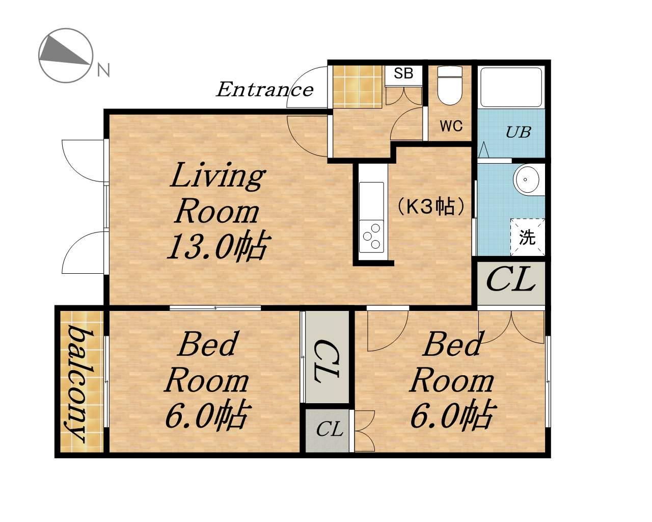 ラフィーネⅠ(2LDK/1階)の間取り写真