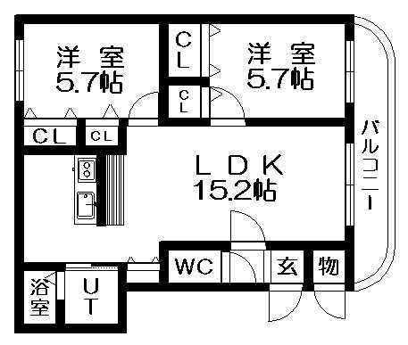 PRESEA北郷(2LDK/3階)の間取り写真
