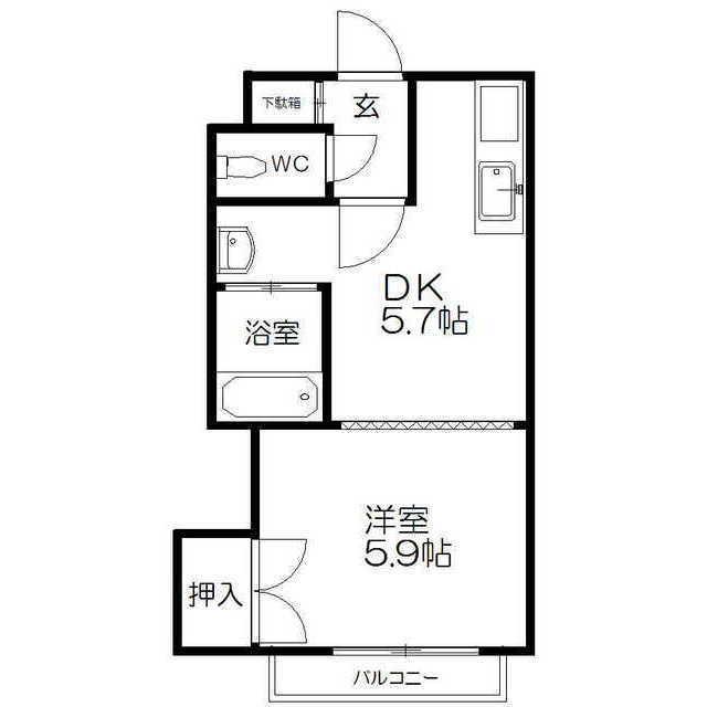 サニープレイス中の島(1DK/2階)の間取り写真