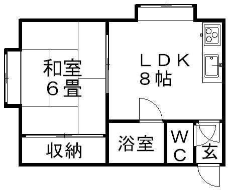 ウォーカーヒル(1DK/1階)の間取り写真