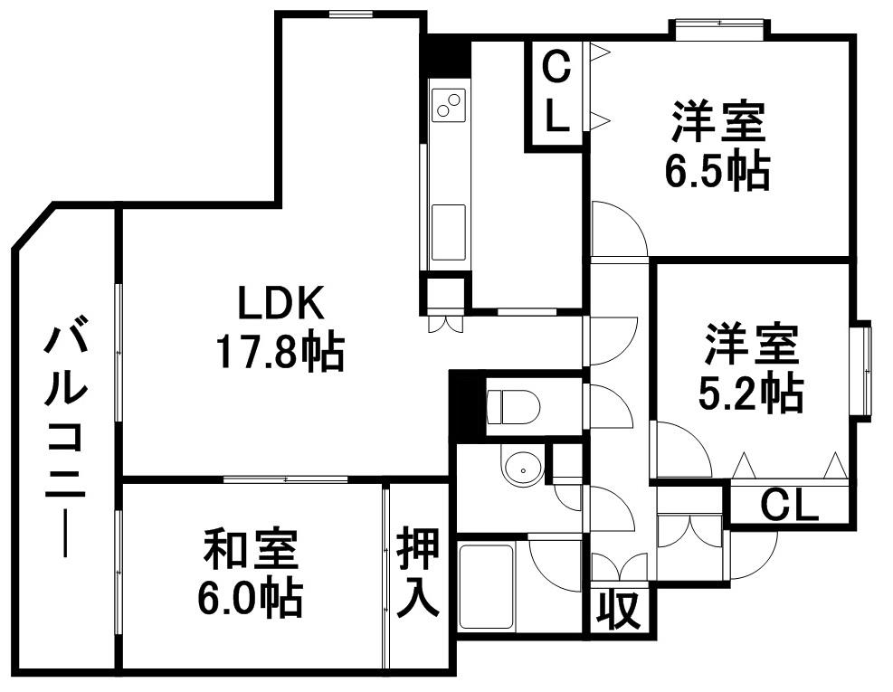 平岸ガーデンコート(3LDK/4階)の間取り写真