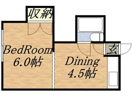 ライオネル水車町(1DK/4階)の間取り写真