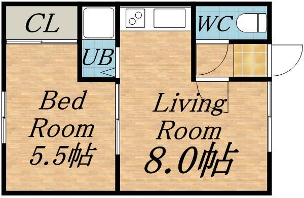 マンションあかね(1LDK/2階)の間取り写真