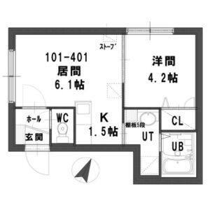 グランメールルナ(1DK/3階)の間取り写真