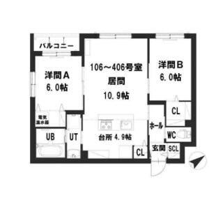 グランメールアサヒⅥ(2LDK/3階)の間取り写真