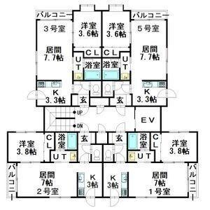シャリテ平岸Ⅰ(1LDK/3階)の間取り写真
