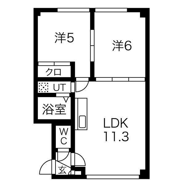 クレアール月寒B(2LDK/2階)の間取り写真