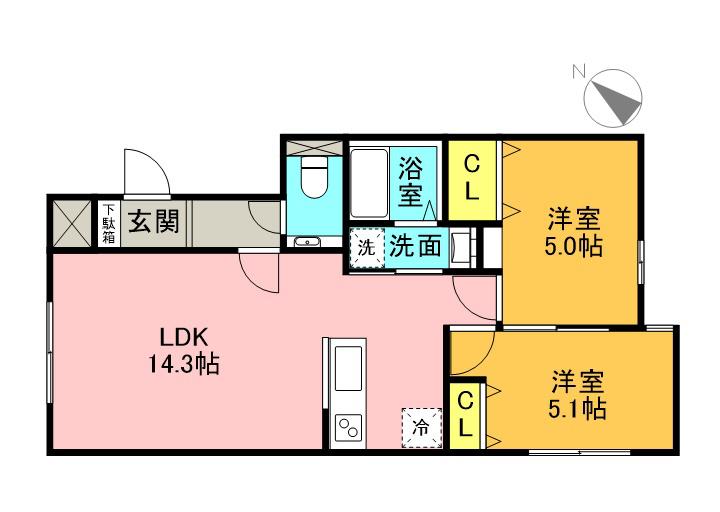 NRJニシオカ(2LDK/2階)の間取り写真