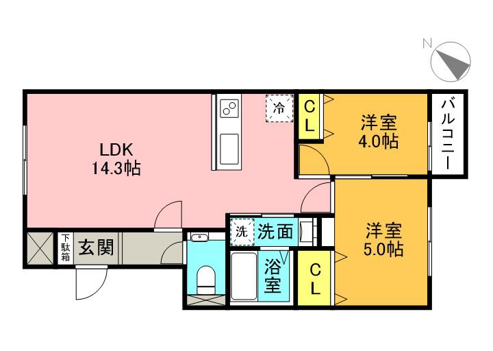 NRJニシオカ(2LDK/3階)の間取り写真