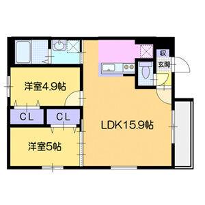 エルプラス中の島(2LDK/3階)の間取り写真